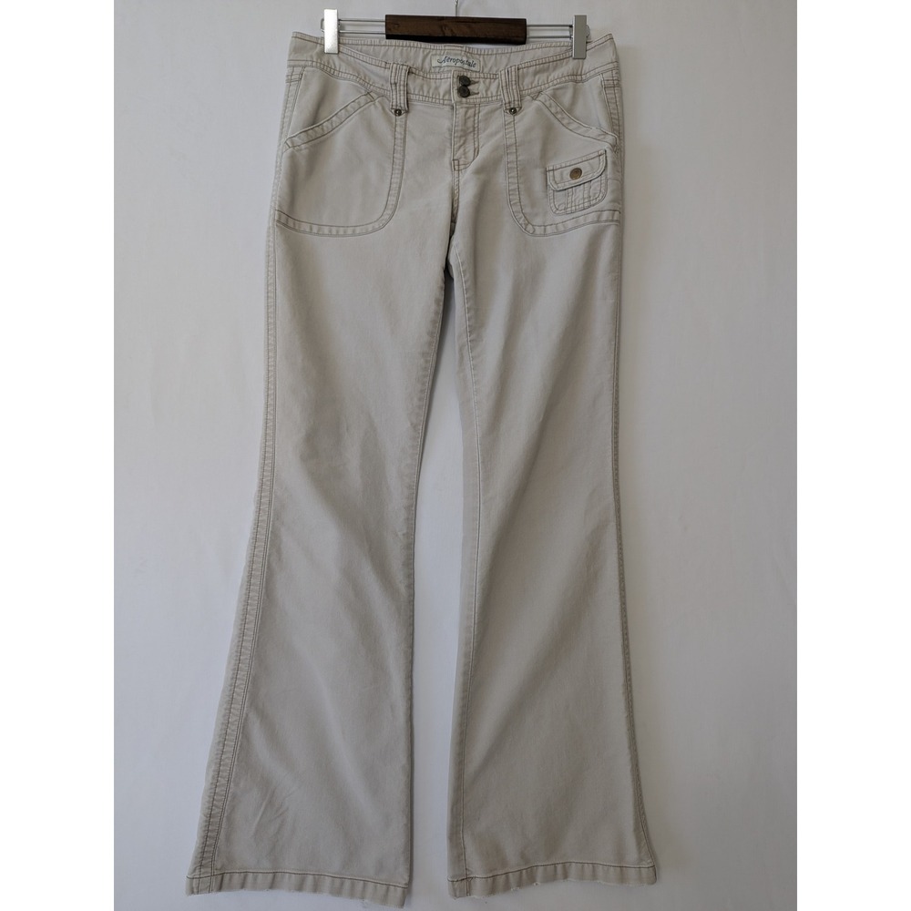 Aeropostale Vintage Pants Womens Juniors 7/8R Tan Y2K Flare Low Rise Utility